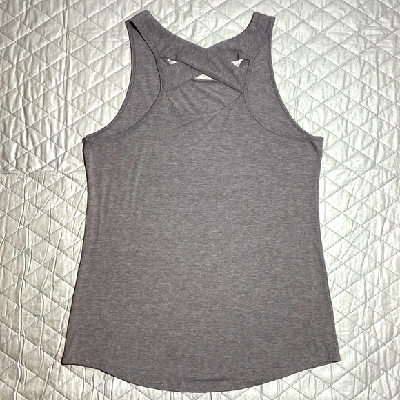 Apana Tank Top. Cross Cross Back Detail. Size Large. Dark Heather Gray. - Picture 2 of 7